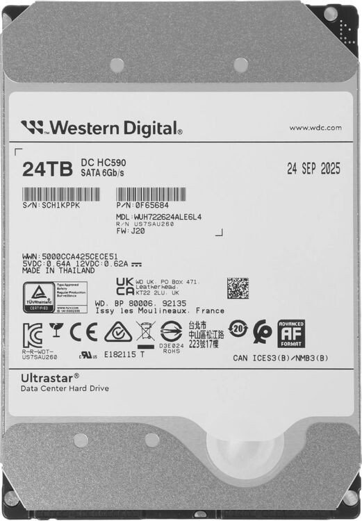 Жесткий диск WD Ultrastar DC HC590 24TB WUH722624ALE6L4
