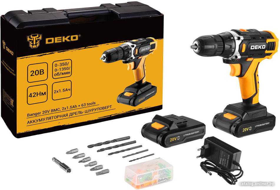 Дрель-шуруповерт Deko Banger 20V 080-1005 (с 2-мя АКБ, кейс, оснастка)