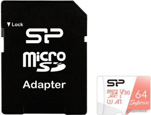 Superior A1 microSDXC SP064GBSTXDV3V20SP 64GB (с адаптером)
