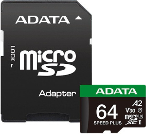 SPEED PLUS microSDXC 64GB UD64GUI3V30A2SP-RA1 (с адаптером)