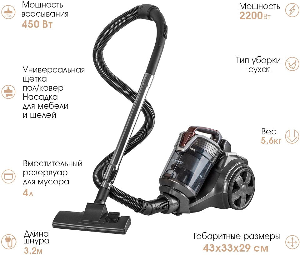 Пылесос Endever SkyClean VC-660 (серый/мокко)