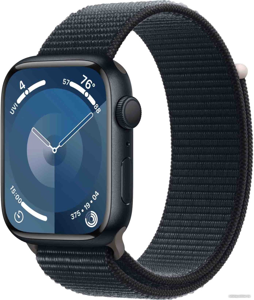 Умные часы Apple Watch Series 9 45 мм (алюминиевый корпус, полуночный/полуночный, нейлоновый ремешок