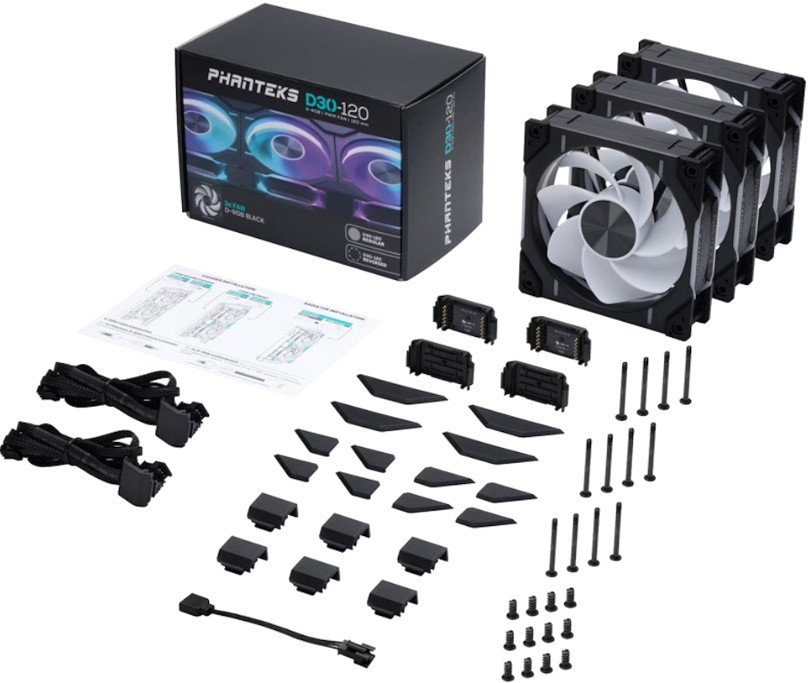 Набор вентиляторов Phanteks D30-120 D-RGB Reversed Black Triple PH-F120D30R_DRGB_PWM_BK01_3P