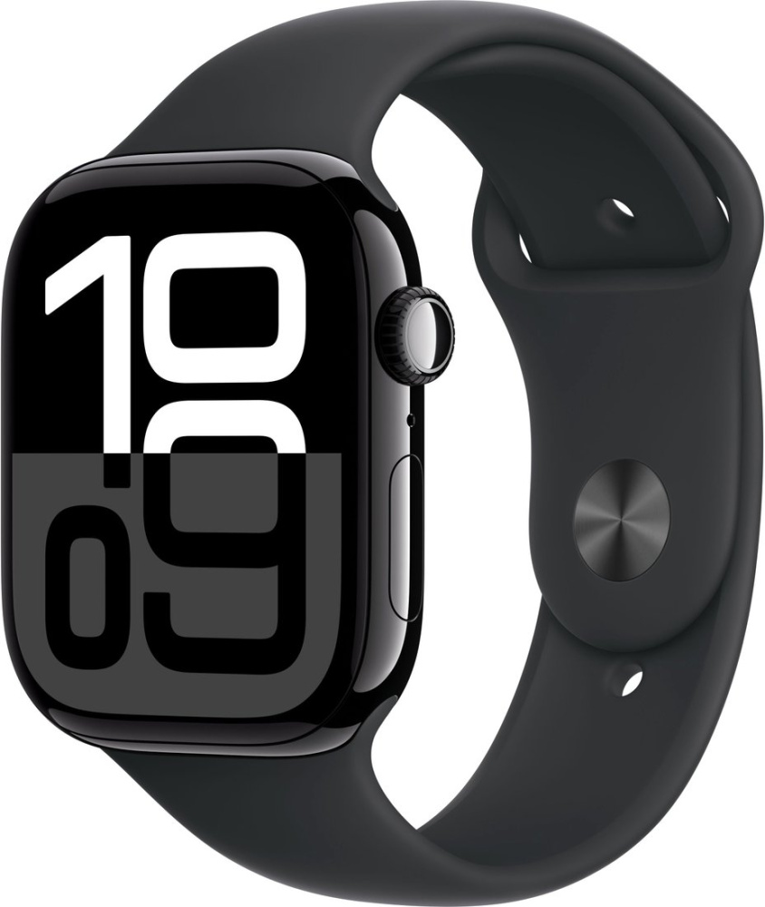 Умные часы Apple Watch Series 10 46 мм (алюминиевый корпус, черный/черный, спортивный силиконовый ре