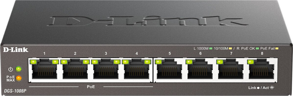 Неуправляемый коммутатор D-Link DGS-1008P/F3A