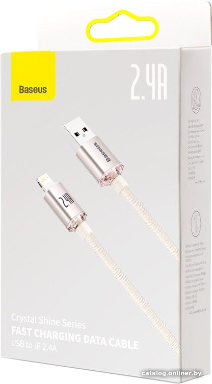Кабель Baseus Crystal Shine USB Type-A - Lightning (2 м, розовый)