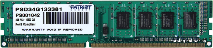 Оперативная память Patriot Signature 4GB DDR3 PC3-10600 (PSD34G133381)