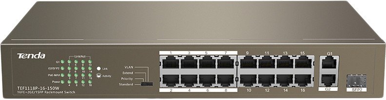 Неуправляемый коммутатор Tenda TEF1118P-16-150W