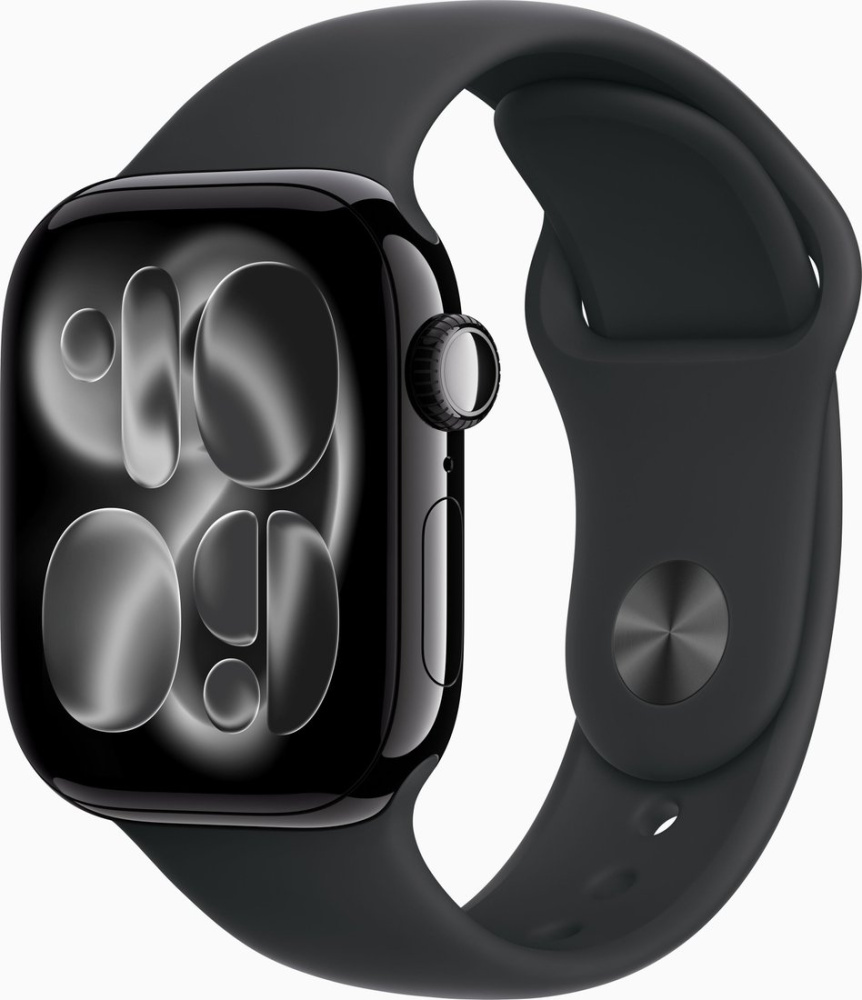 Умные часы Apple Watch Series 11 42 мм (алюминиевый корпус, черный/черный, спортивный силиконовый ре