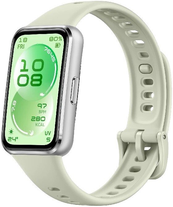 Фитнес-браслет Huawei Band 11 (серебристый алюминиевый корпус, с зеленым силиконовым ремешком, между