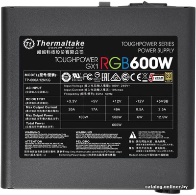 Блок питания Thermaltake Toughpower GX1 RGB 600W Gold TP-600AH2NKG  купить в интернет-магазине X-core.by