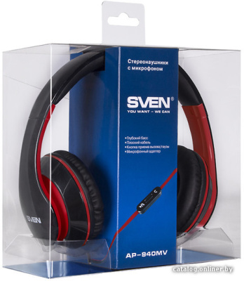 Купить наушники sven ap-940mv (черный/красный) в интернет-магазине X-core.by