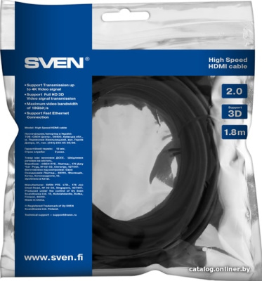 Купить кабель sven hdmi - hdmi high speed 2.0 (1.8 м) в интернет-магазине X-core.by