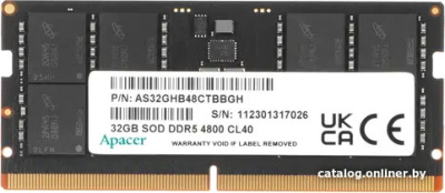 Оперативная память Apacer 32ГБ DDR5 SODIMM 4800 МГц AS32GHB48CTBBGH  купить в интернет-магазине X-core.by
