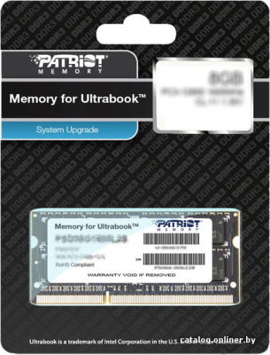 Оперативная память Patriot Memory for Ultrabook 8GB DDR3 SO-DIMM PC3-12800 (PSD38G1600L2S)  купить в интернет-магазине X-core.by