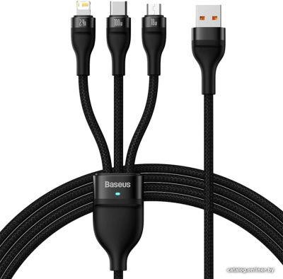 Купить кабель baseus cass030001 usb-a - usb-c, microusb, lightning (1.2 м, черный) в интернет-магазине X-core.by