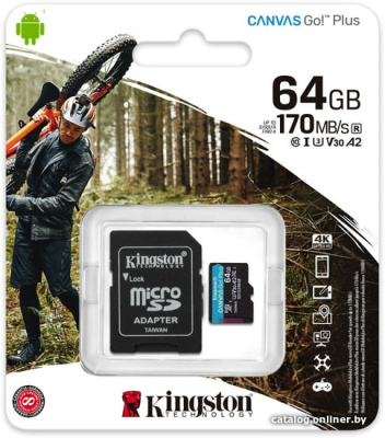 Купить карта памяти kingston canvas go! plus microsdxc 64gb (с адаптером) в интернет-магазине X-core.by