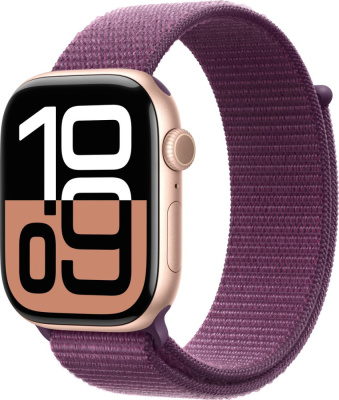 Купить умные часы apple watch series 10 46 мм (алюминиевый корпус, розовое золото/сливовый, нейлоновый реме в интернет-магазине X-core.by