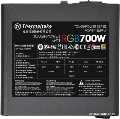 Блок питания Thermaltake Toughpower GX1 RGB 700W Gold TP-700AH2NKG  купить в интернет-магазине X-core.by