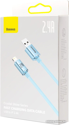 Купить кабель baseus crystal shine usb type-a - lightning (2 м, голубой) в интернет-магазине X-core.by