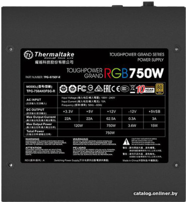Блок питания Thermaltake Toughpower Grand RGB 750W Gold Full Modular [TPG-0750F-R]  купить в интернет-магазине X-core.by
